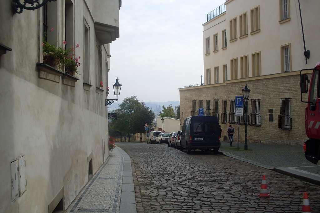 A cobbled street into town